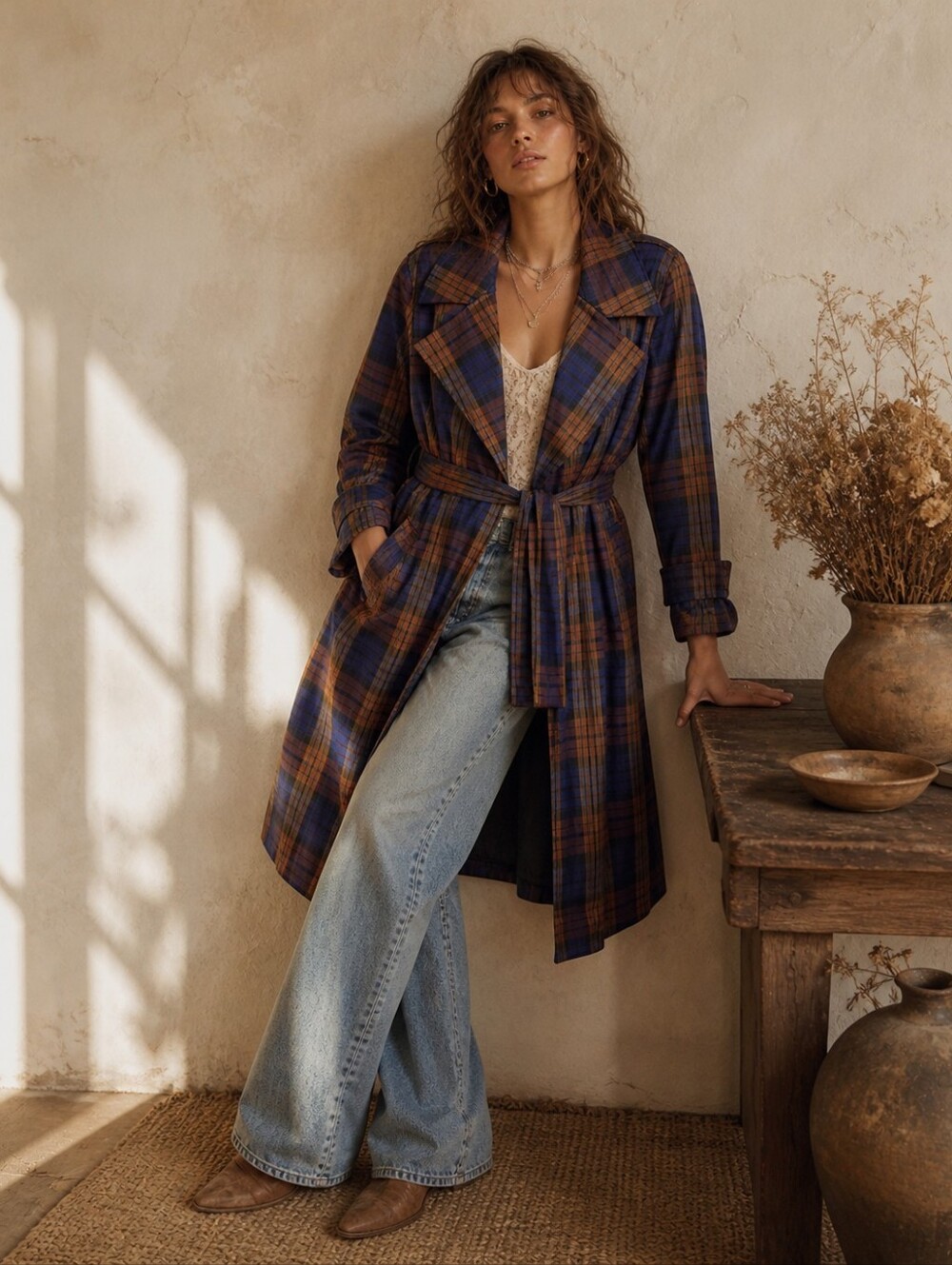 Rachel Zoe Plaid Trench Coat SZ S